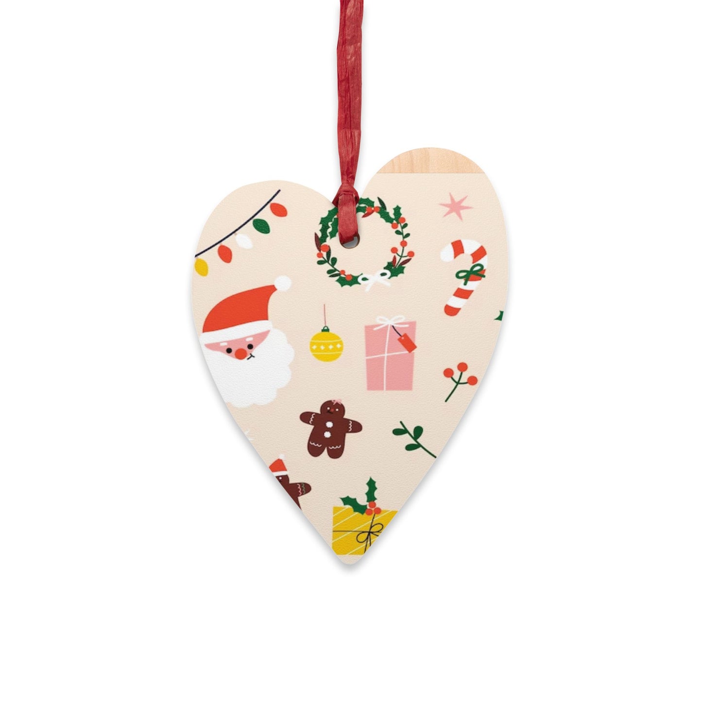 Wooden Bell Ornament – Green Christmas Design with Wreaths, Gingerbread & Santa Hat – Rustic Holiday Décor with Magnetic Back