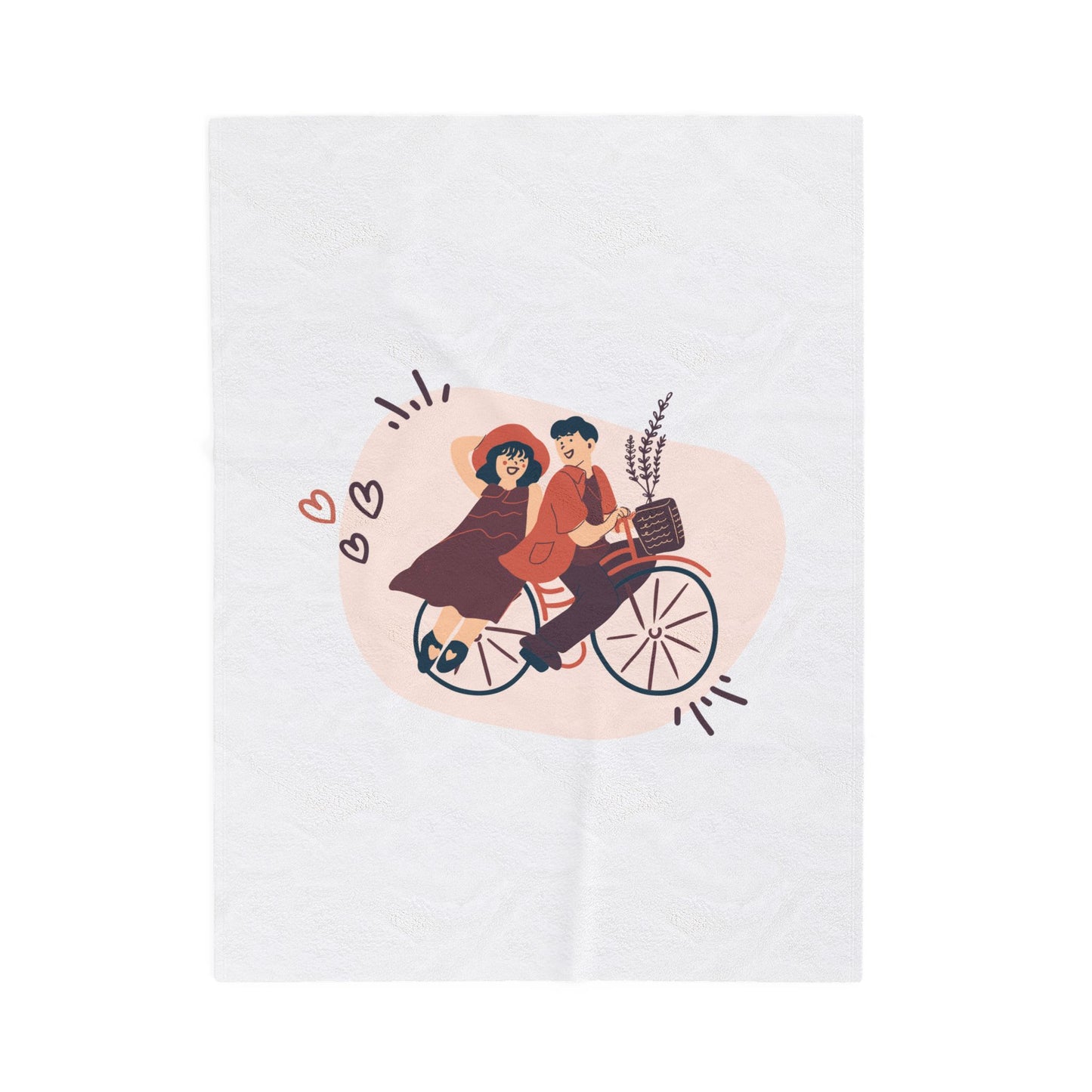 Couple on Cycle Printed Velveteen Plush Blanket