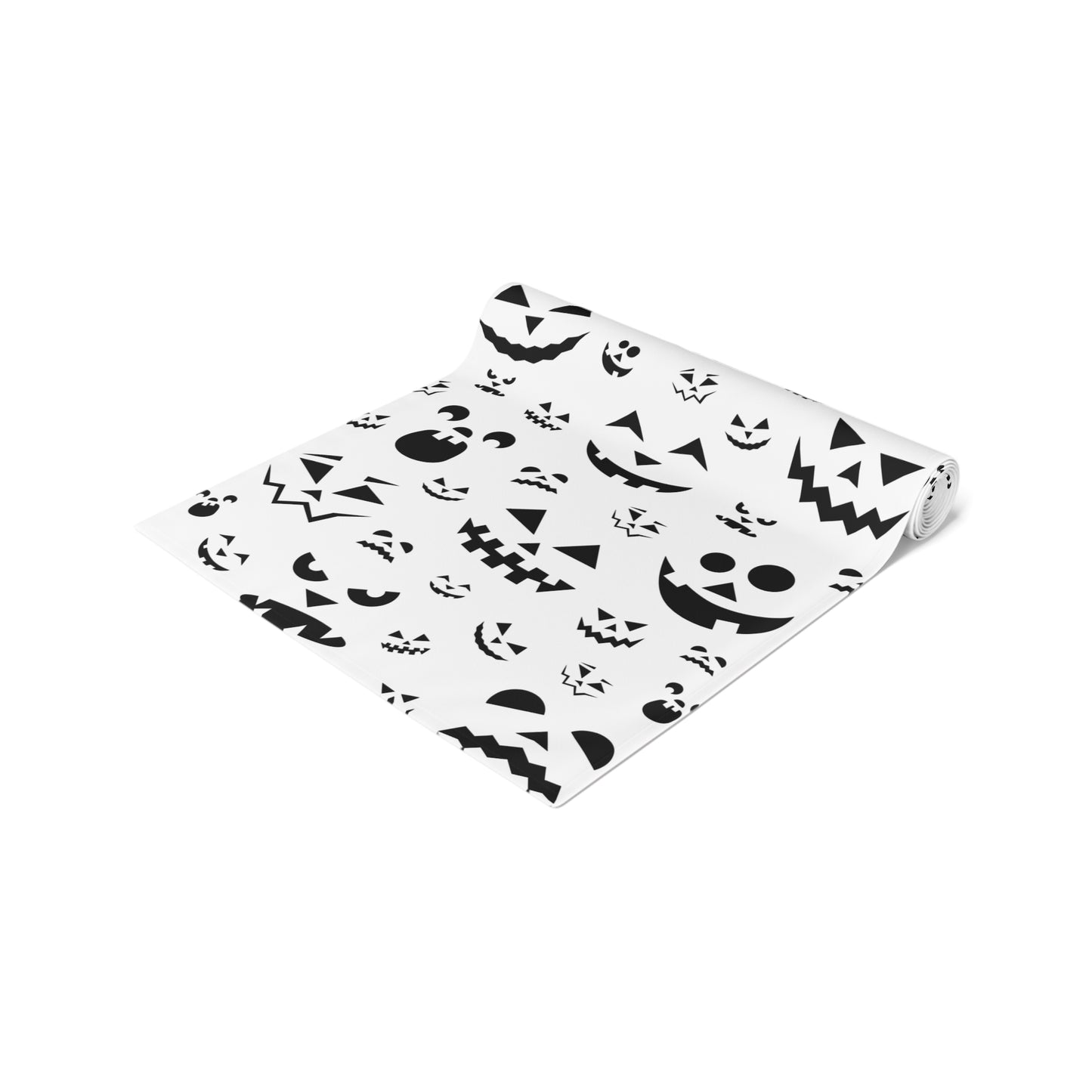 Pumpkin Face Pattern Table Runner – Minimal Black & White Halloween Decor