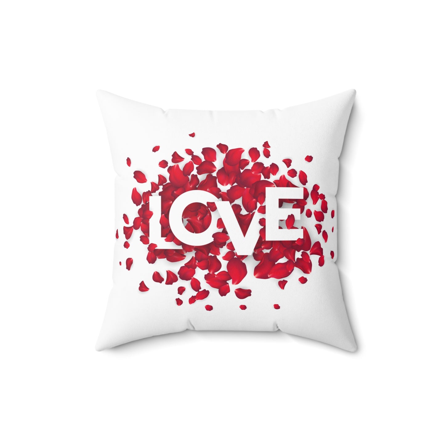 Romantic Throw Pillow with Red Rose Petals and LOVE Typography – Double-Sided Print