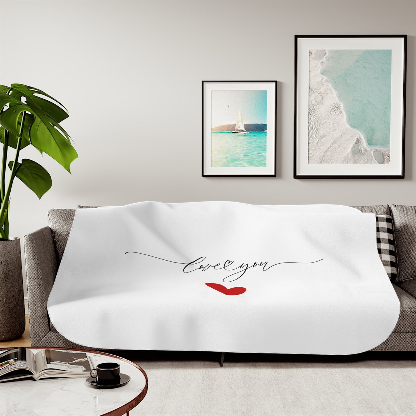 Love You Singnature with Heart Printed Sherpa Blenket for Valentine