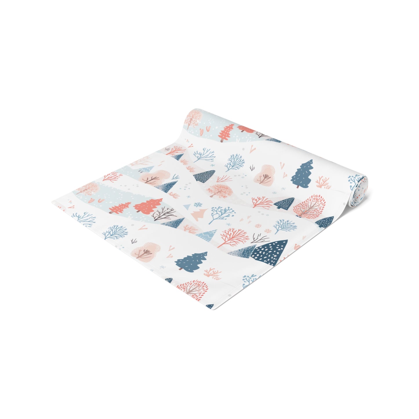 Pastel Landscape Table Runner – Whimsical Trees, Mountains & Bushes Decor