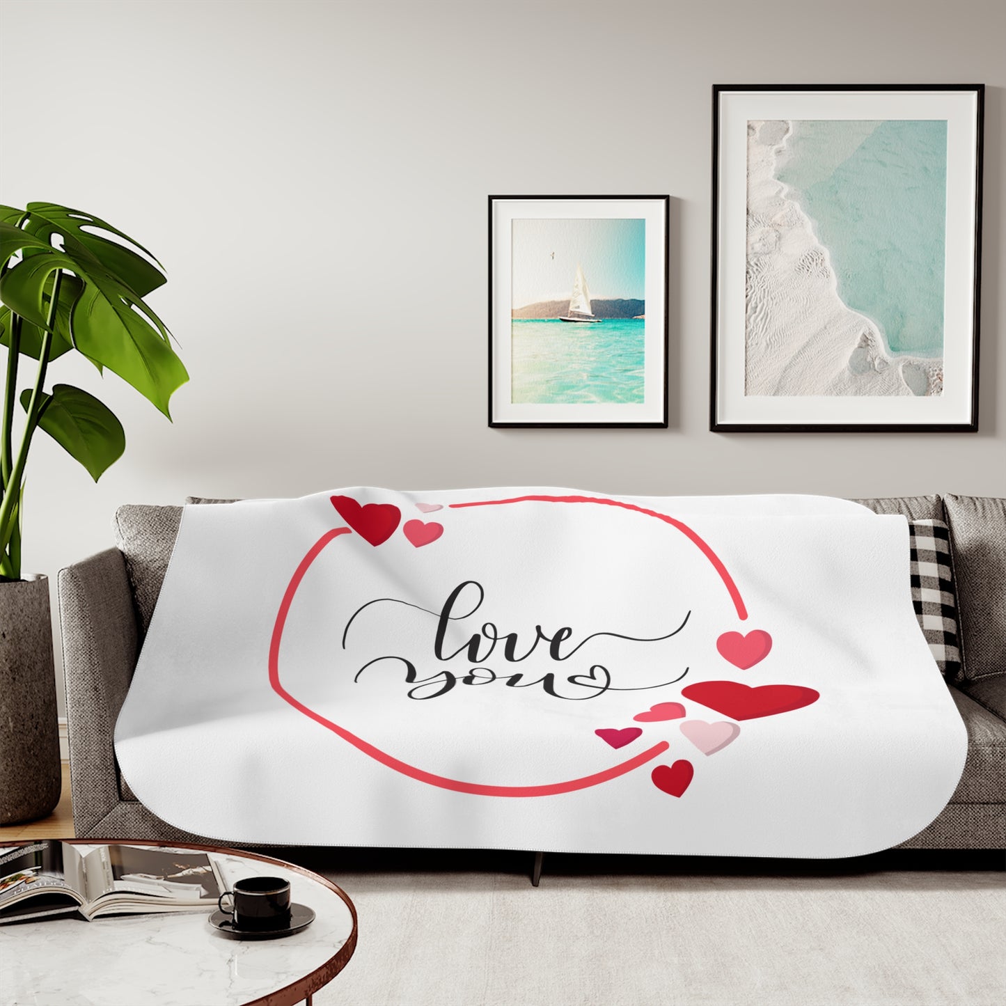 Love You with Flying Hearts Sherpa Blenket for Valentine Day