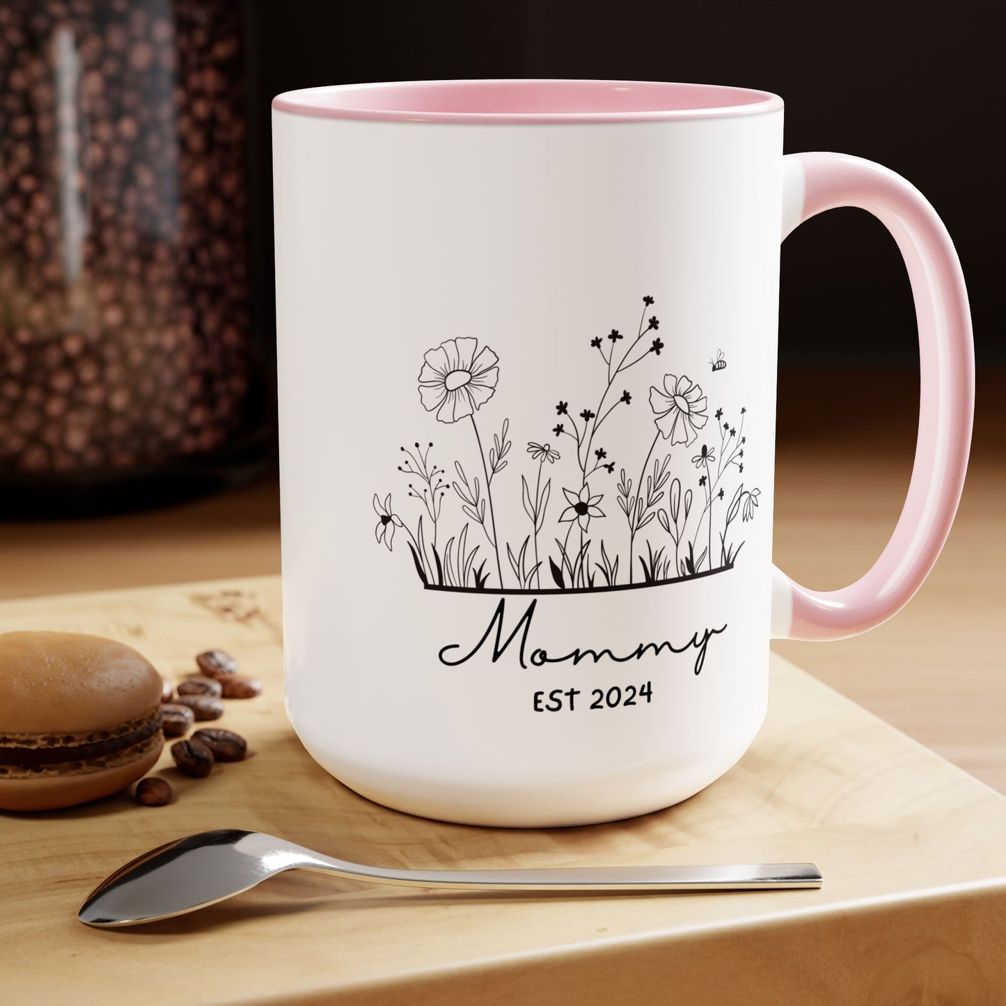 Mommy EST Ceramic Coffee Mug – Personalized Mom Gift, 15oz