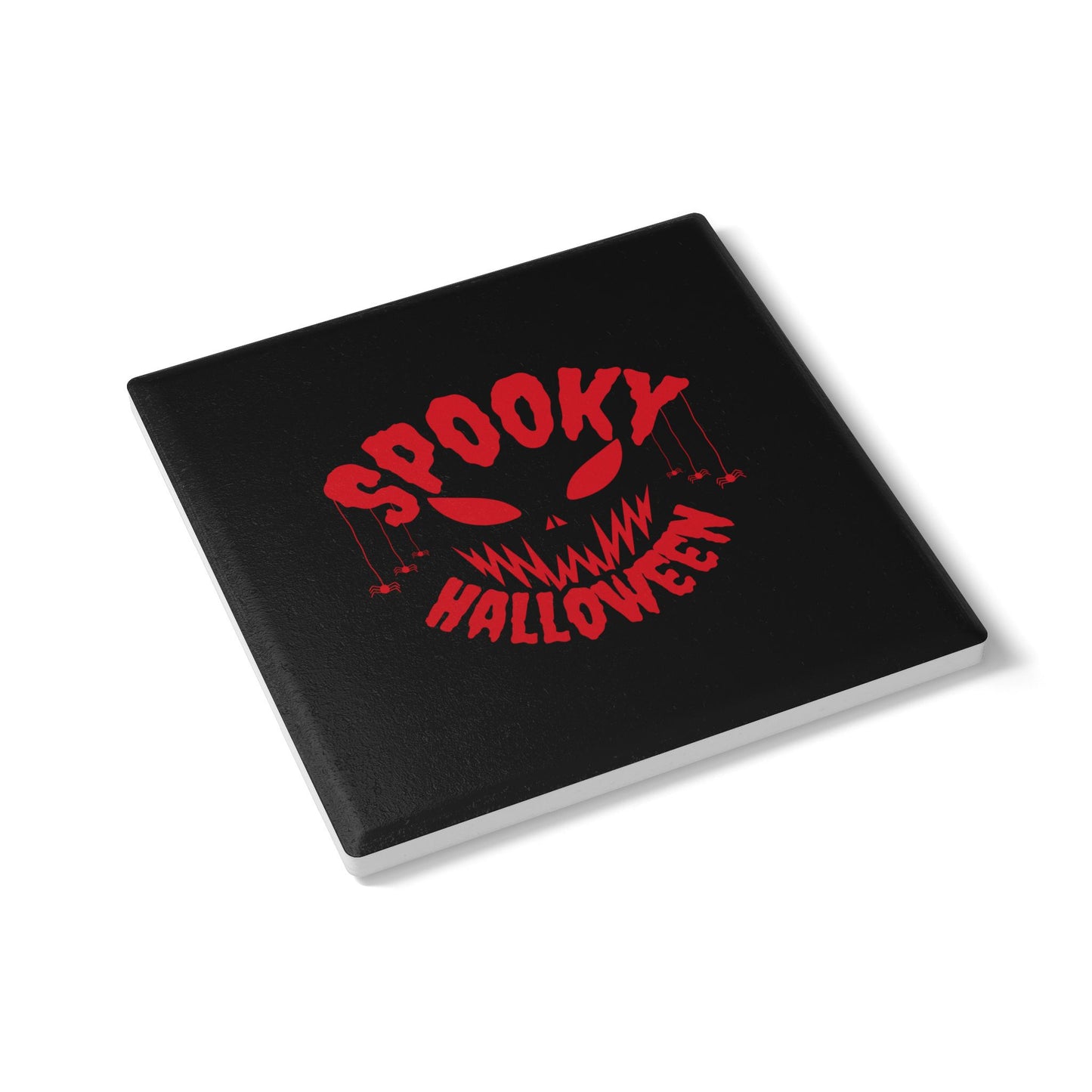Spooky Halloween Ceramic Coaster – Creepy Face with Spider Accents