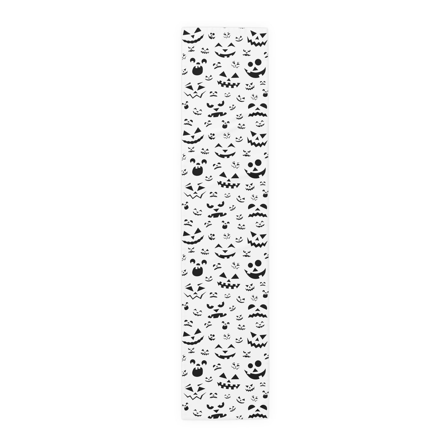 Pumpkin Face Pattern Table Runner – Minimal Black & White Halloween Decor