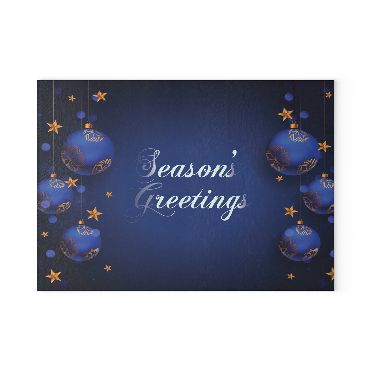 Season's Greetings Glass Cutting Board, Blue