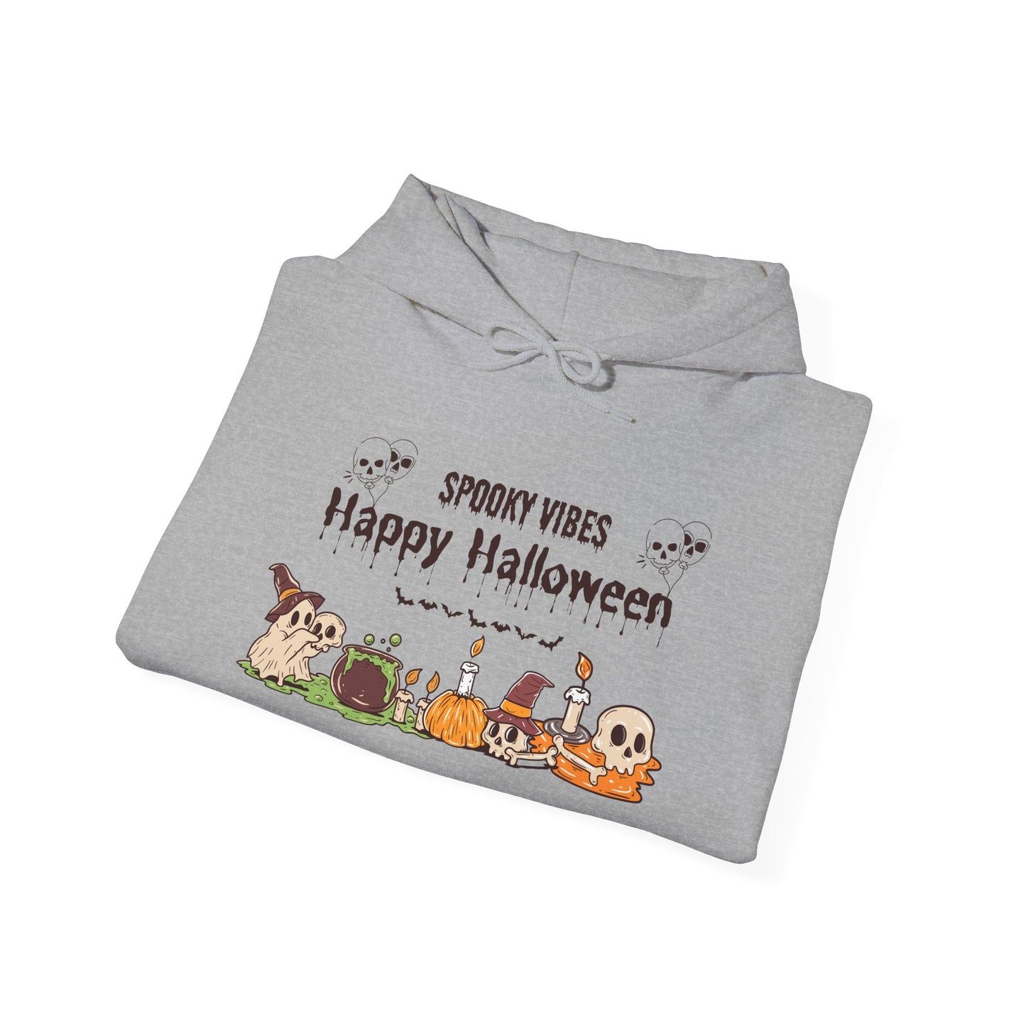 Spooky Vibes” Halloween Hoodie – Ghosts, Cauldrons & Cozy Curses