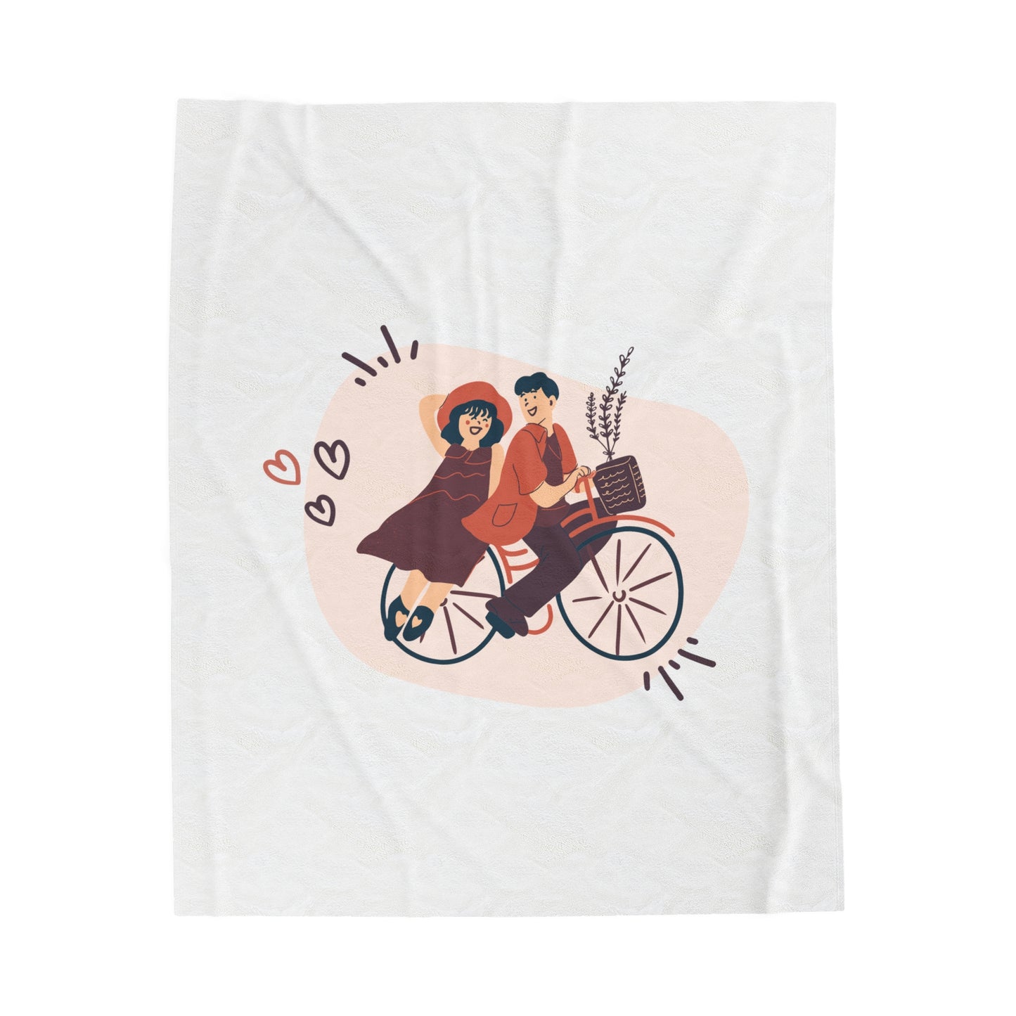 Couple on Cycle Printed Velveteen Plush Blanket