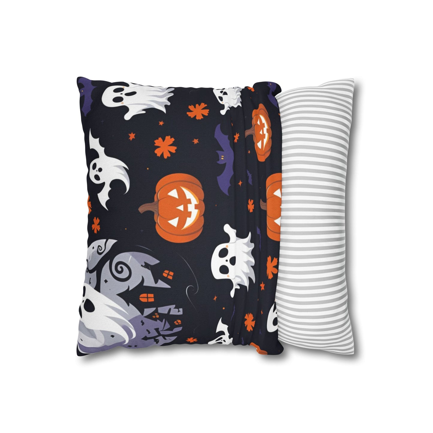 Square Pillowcase - Cute Halloween Ghosts Pumpkins Bats Kids Spooky Decor