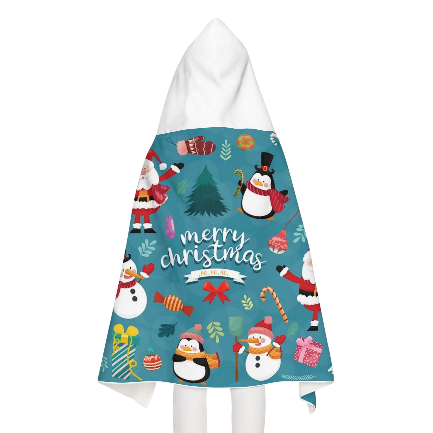 Christmas Youth Hooded Towel – Soft Polyester & Cotton Holiday Kids Bath Wrap