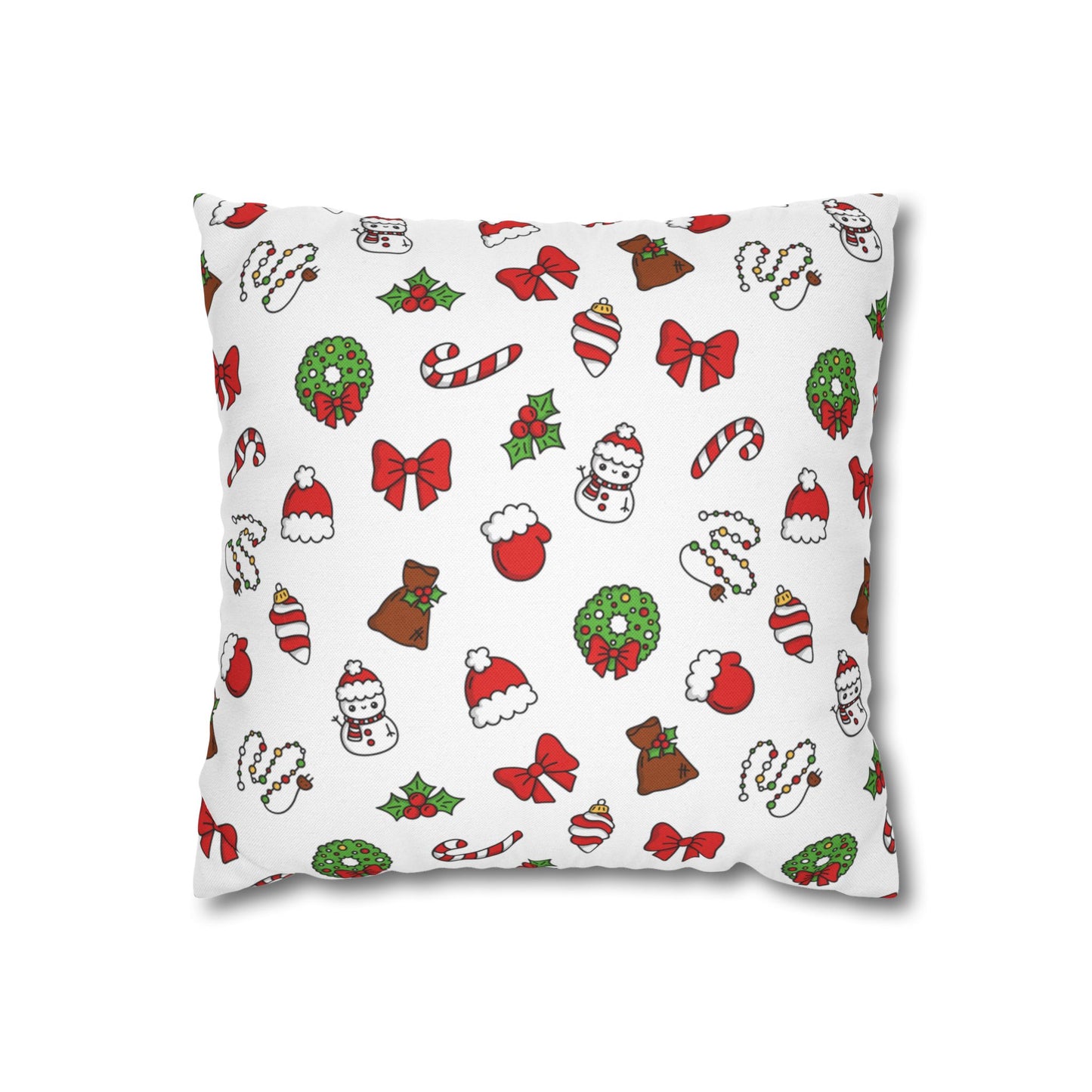 Christmas Pillowcase with Cute Holiday Icons ‰ÛÒ Snowman, Candy Cane, Wreath & Bow Print Throw Pillow Cover for Festive Decor