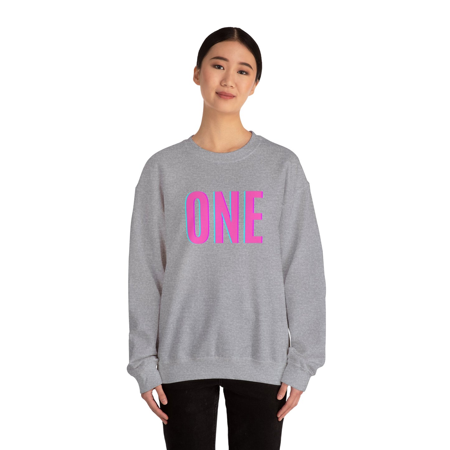 ONE Print White Unisex SweatshirtCrewneck Sweatshirt