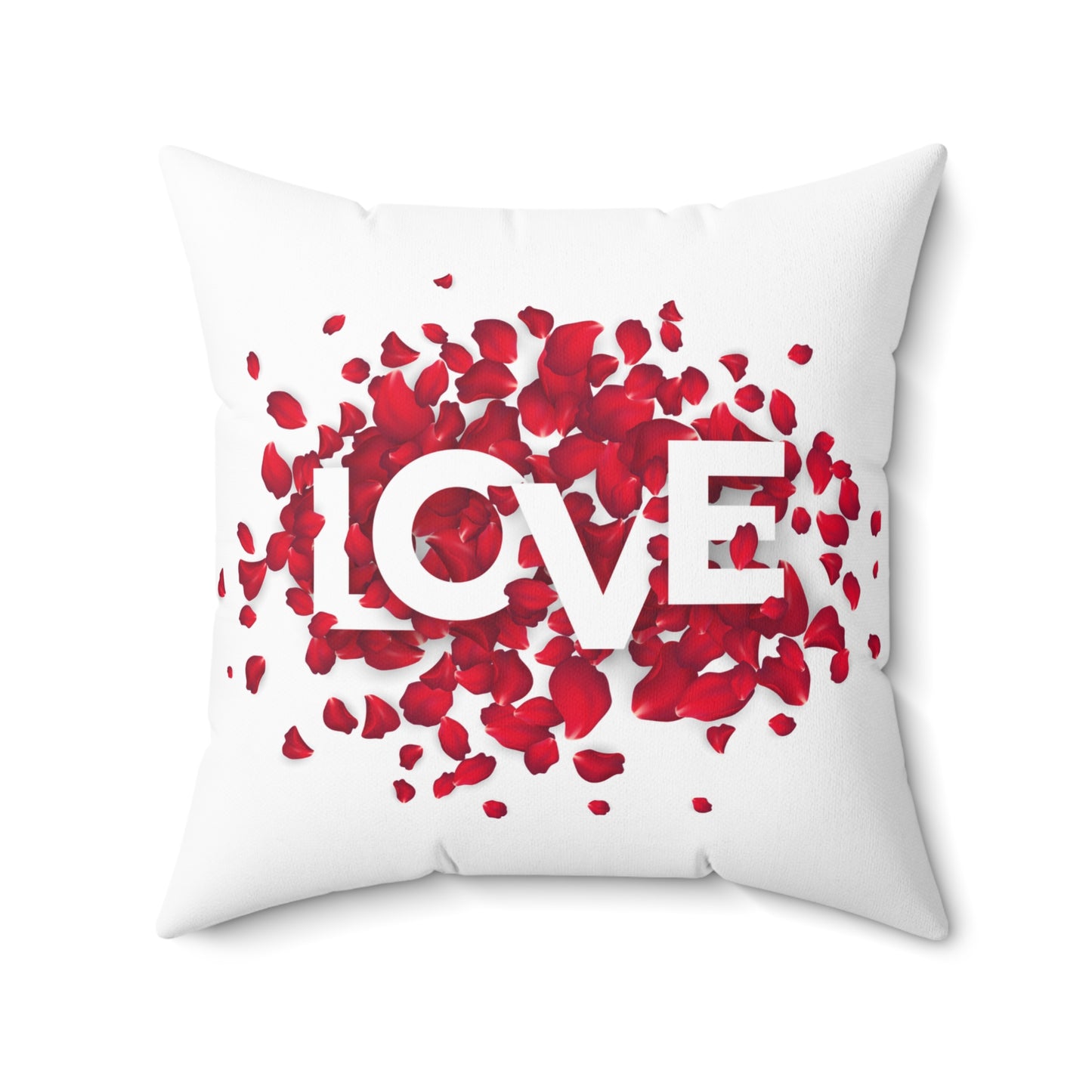 Romantic Throw Pillow with Red Rose Petals and LOVE Typography – Double-Sided Print