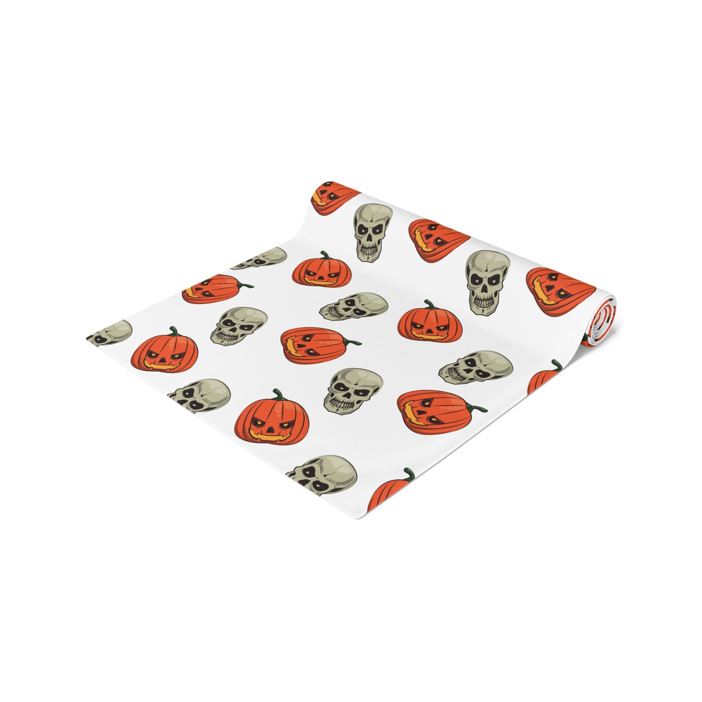 Cartoon Skull & Pumpkin Table Runner – Festive Orange & Gray Halloween Decor