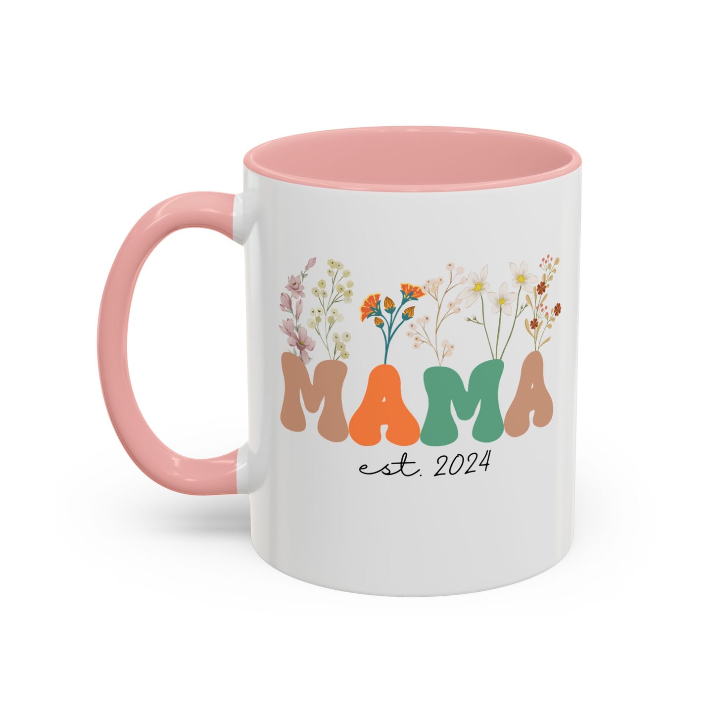Mama est. Ceramic Coffee Mug – Boho Floral Personalized Mom Gift, 11oz