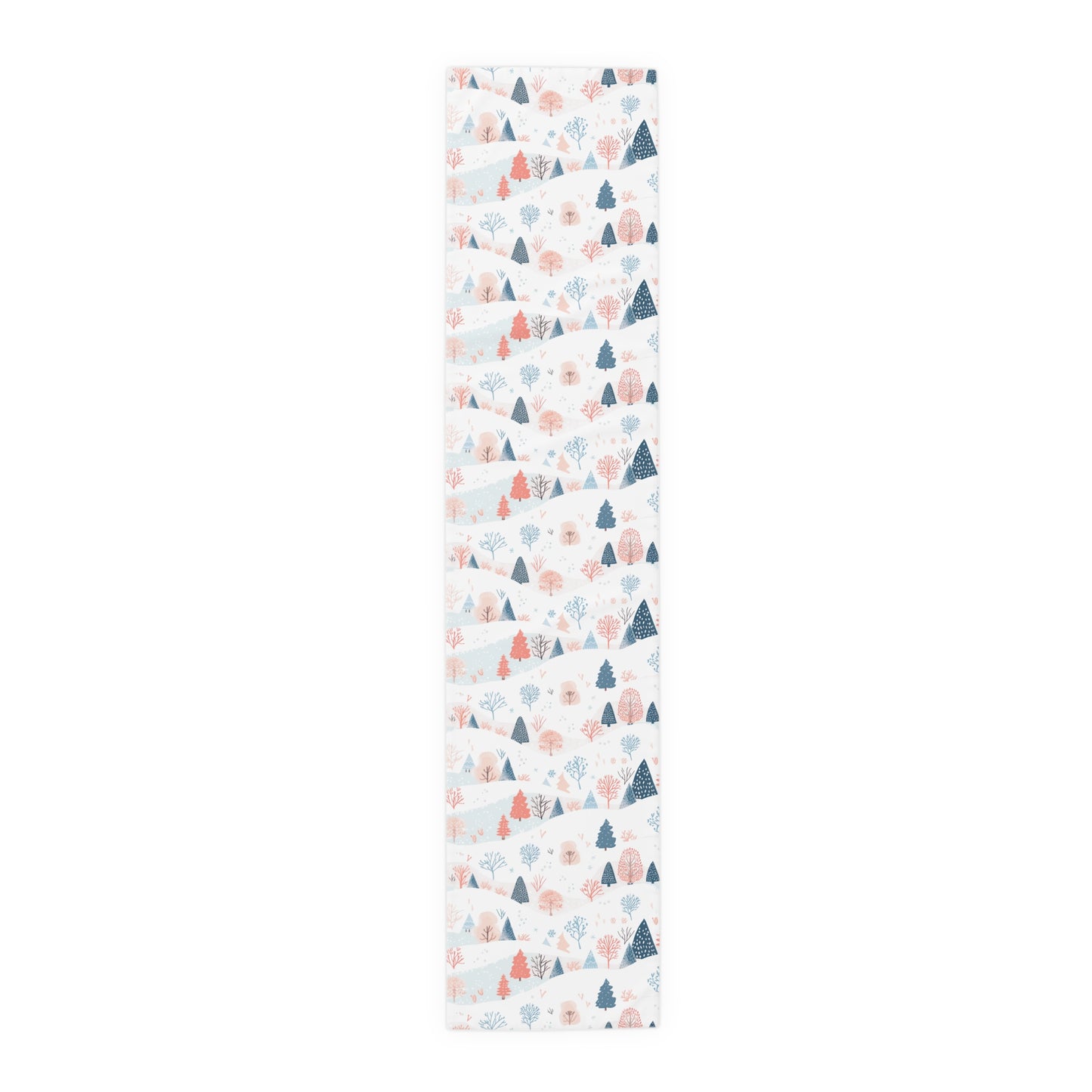 Pastel Landscape Table Runner – Whimsical Trees, Mountains & Bushes Decor