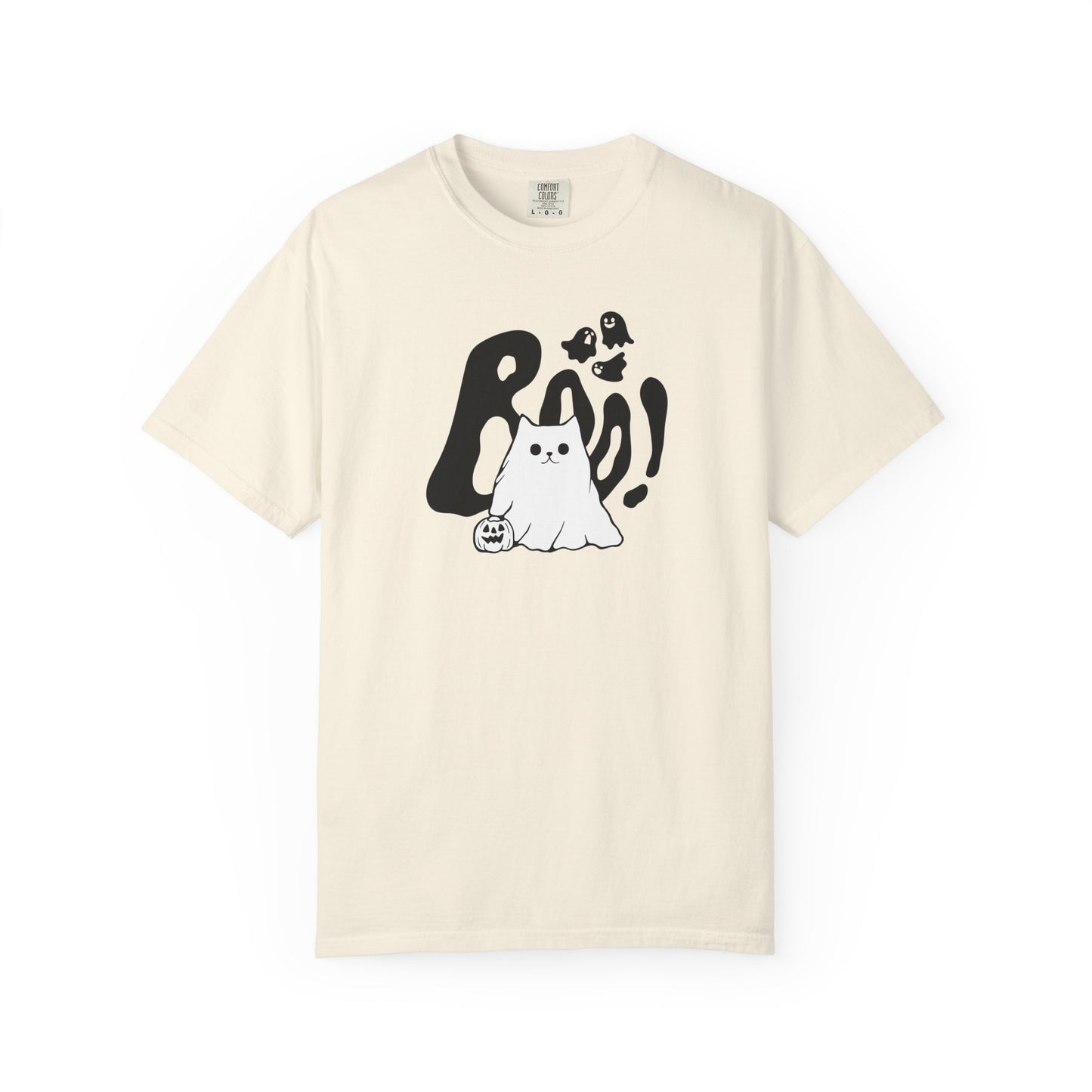 BOO Ghost Cat T-shirt– Pumpkin Purrfection for Halloween