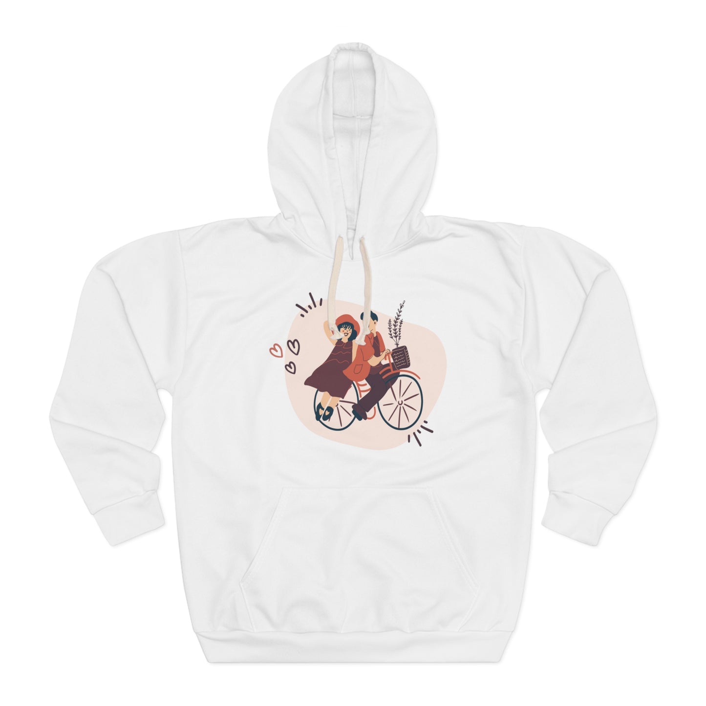 Couple on Cycle Printed Unisex Pullover Hoodie for Valentines