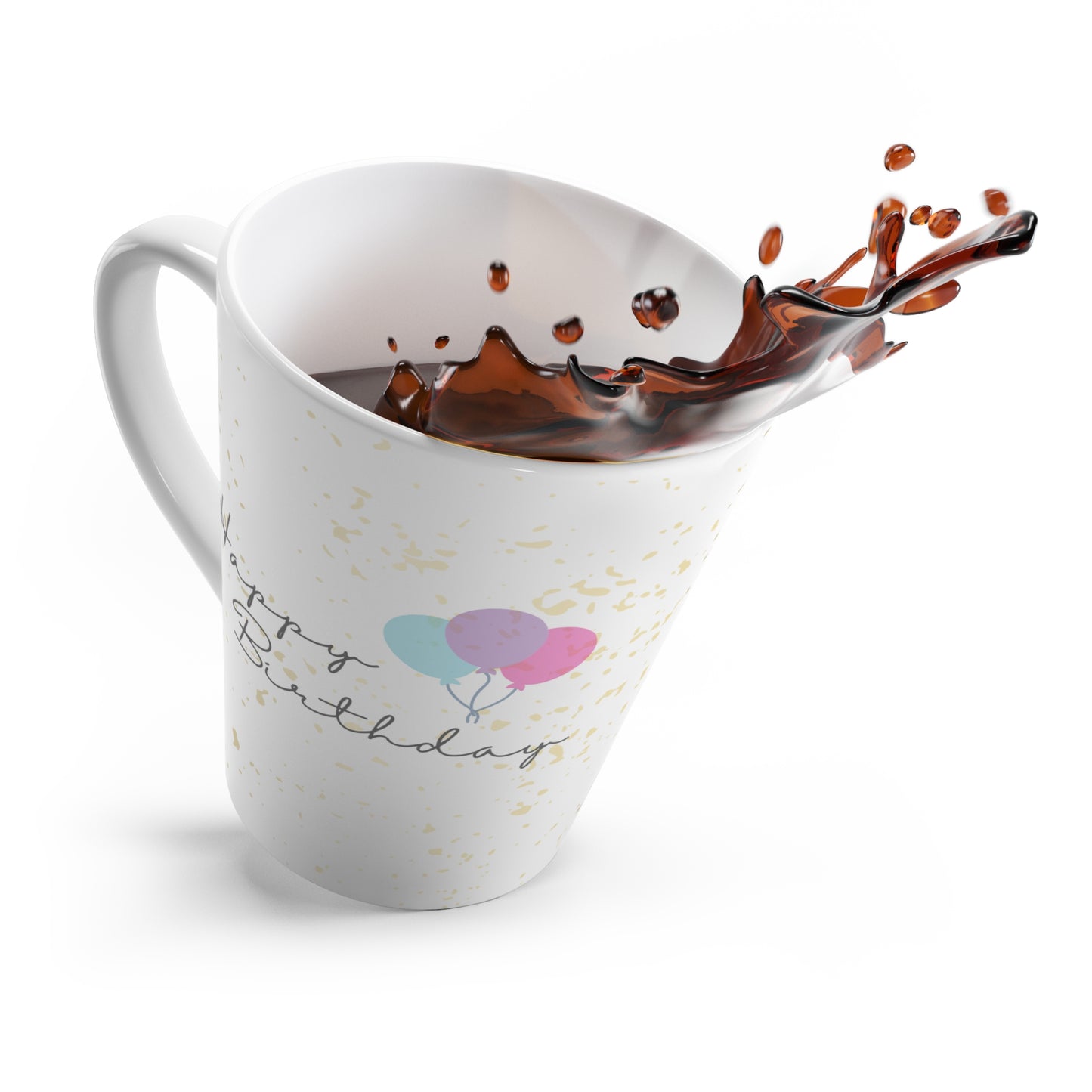 Birthday Latte Mug in White, 12oz, Happy Birthday Printed Latte Mug for Her