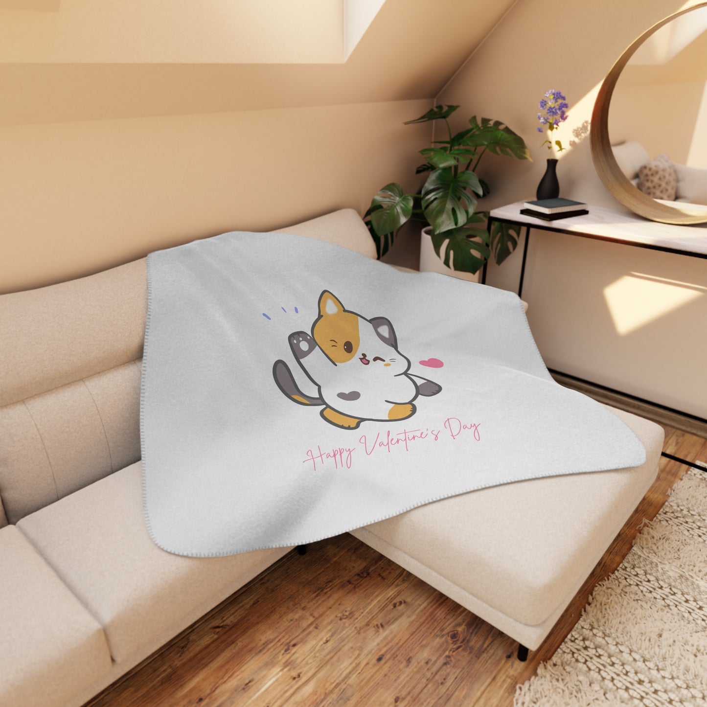Happy Valentine Day Tan Sherpa Blanket for Her