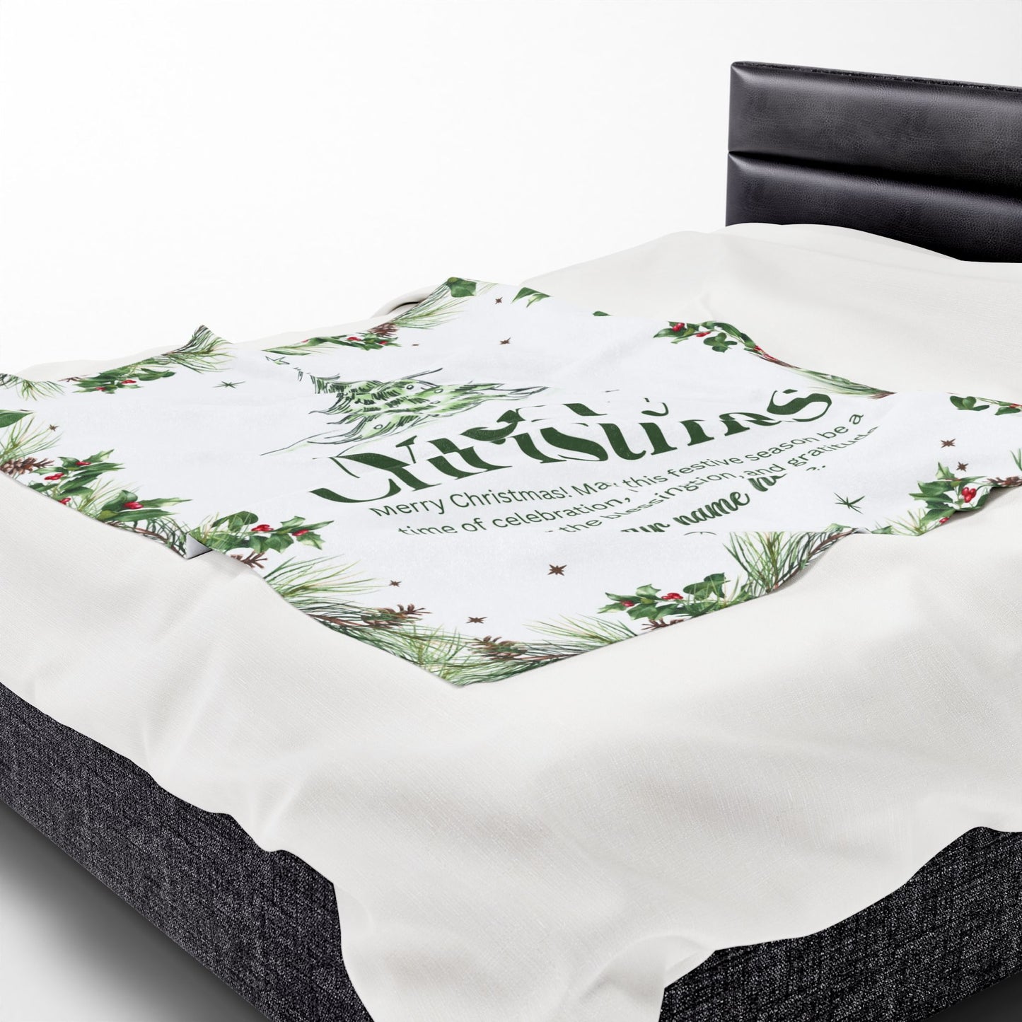 Personalized White Christmas Tree Blanket – Festive Holiday Throw with Heartfelt Message