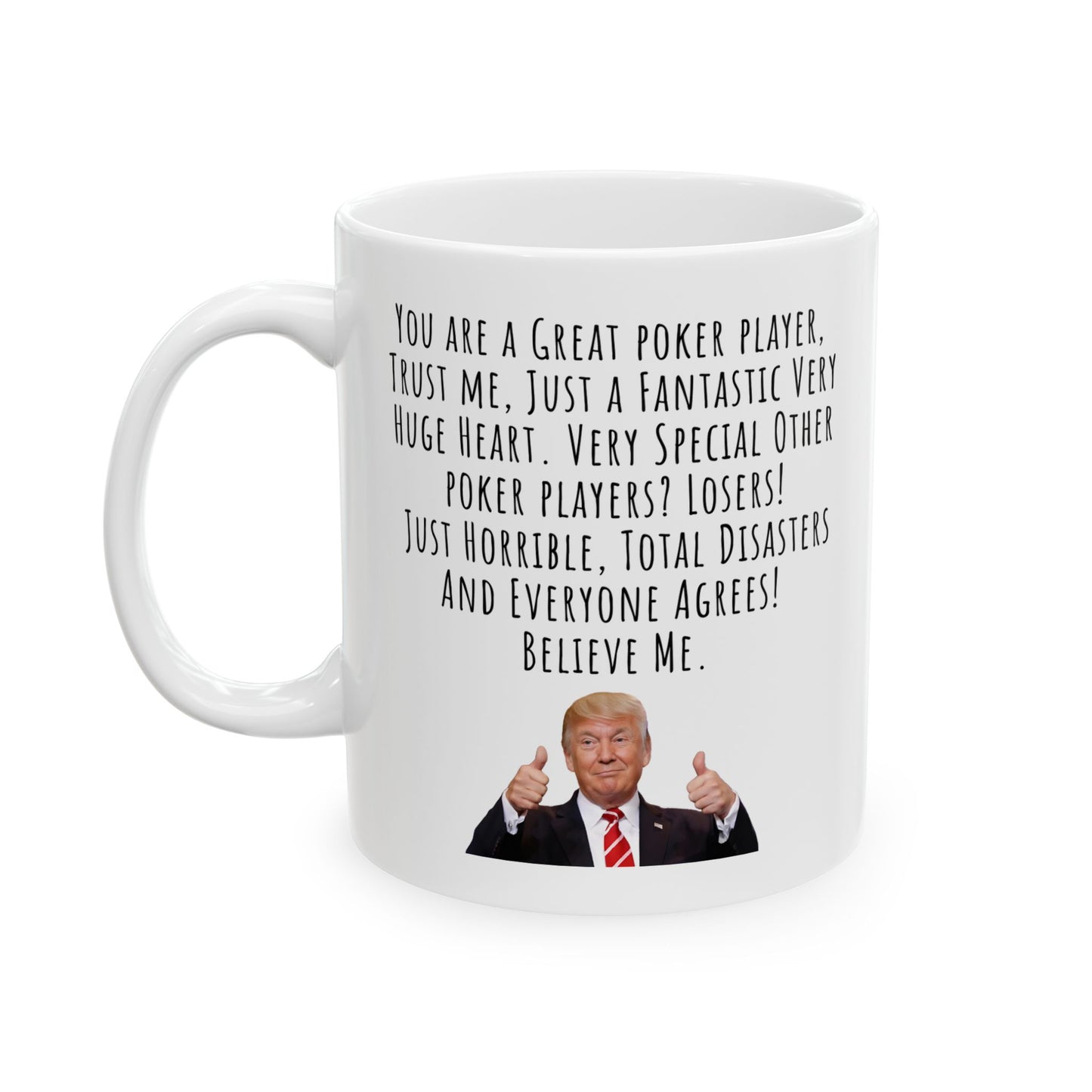 Trump Poker Mug – Funny Political Coffee Cup with Trump Playing Cards – White Ceramic Mug, 15oz – Conservative Gift for Men, Republicans, Poker Lovers, and Trump Supporters