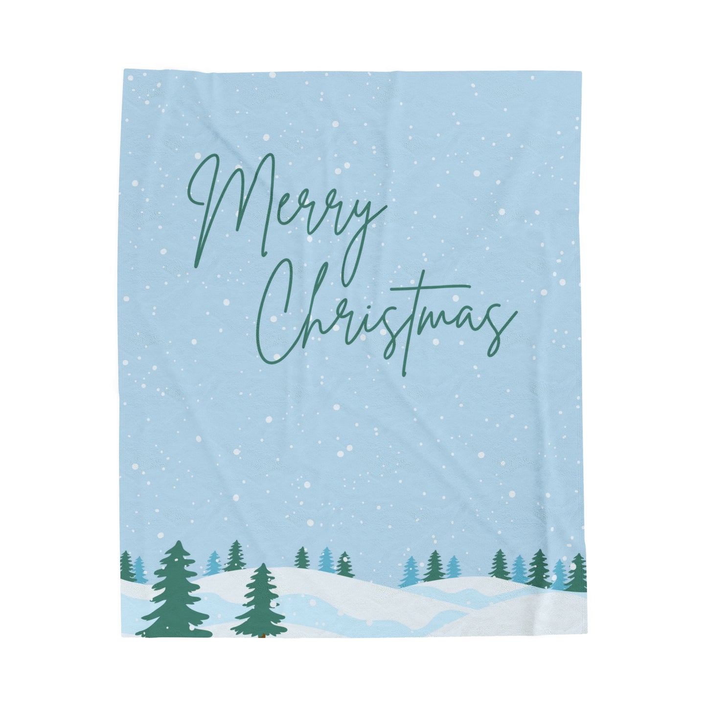 Merry Christmas Printed Velveteen Plush Blanket, Sky Blue