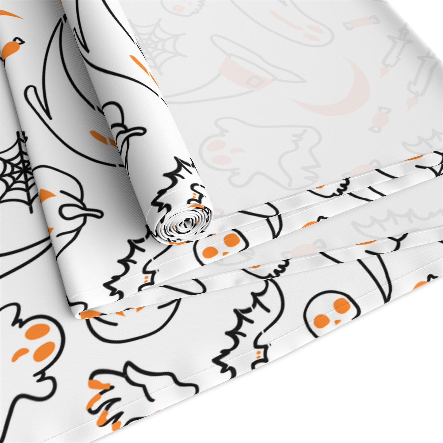 Halloween Icons Pattern Table Runner – Playful Pumpkins, Ghosts & Bats Decor