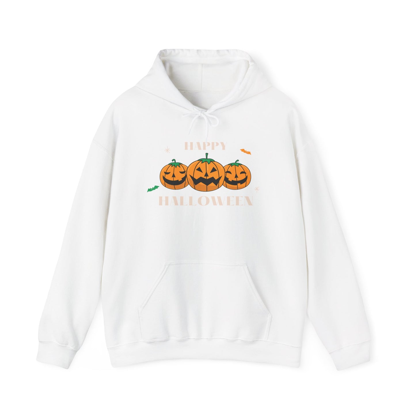 Happy Halloween" Pumpkin Trio Hoodie – Festive & Cozy for Spooky Season