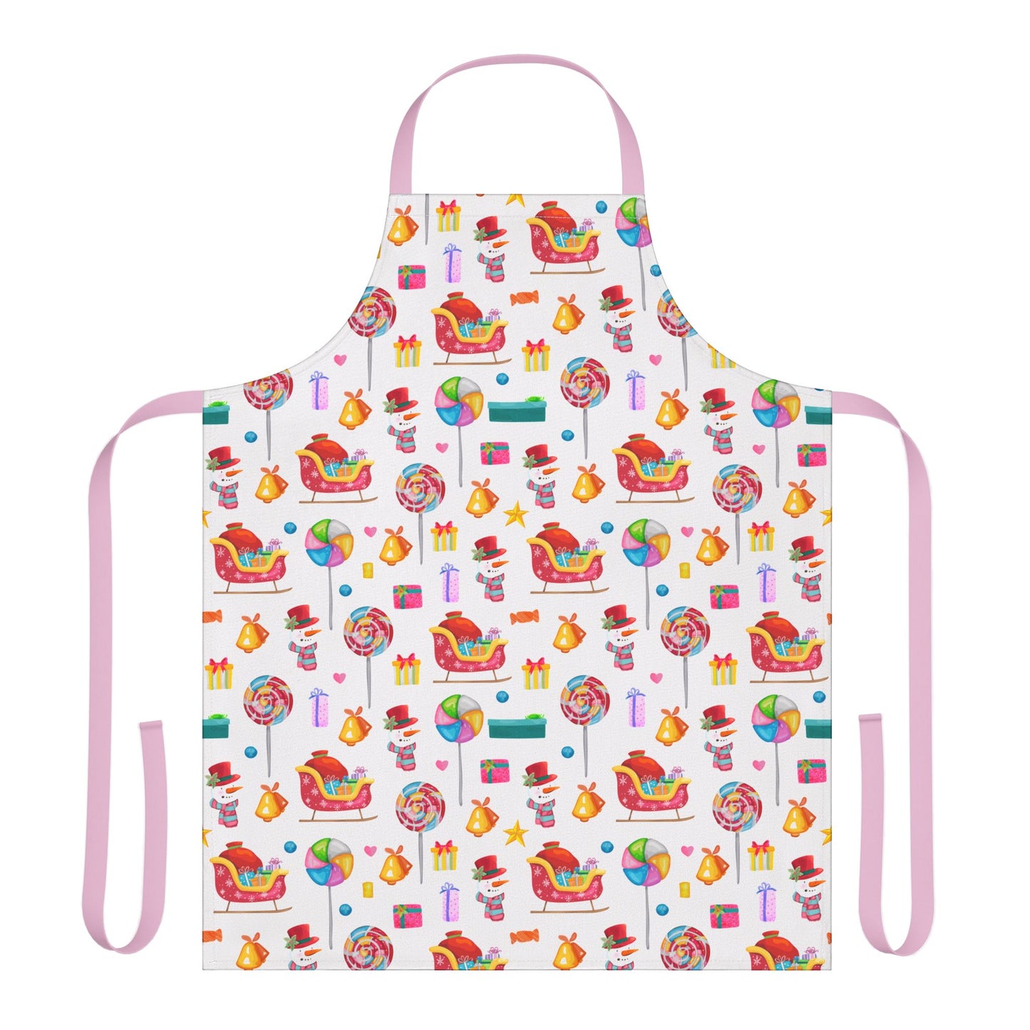 Whimsical Christmas Apron with Candy Swirls, Sleighs, and Festive Designs