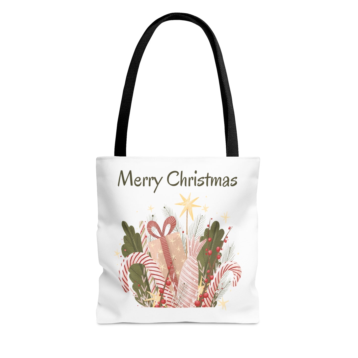 Christmas Tote Bag with “Merry Christmas” Gift Design – Durable All-Over Print Holiday Carryall in 3 Sizes