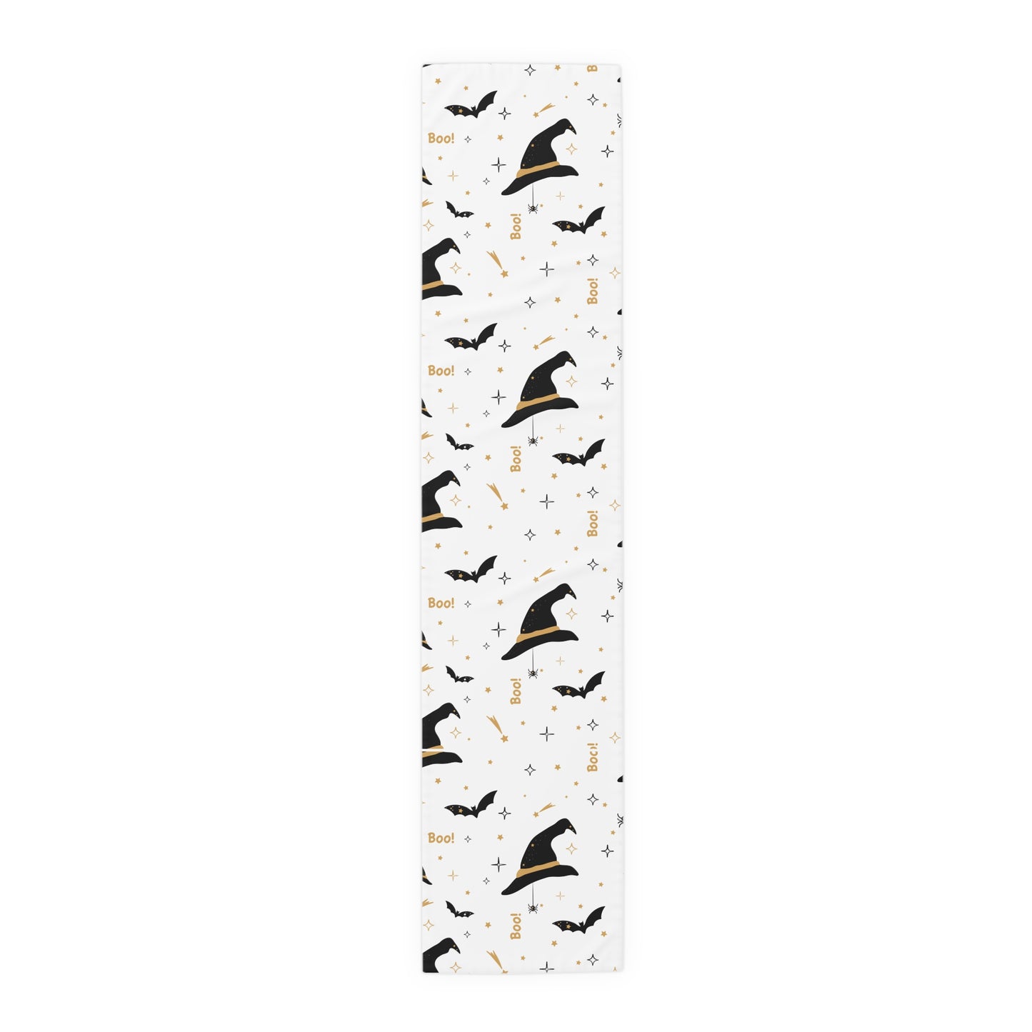 White & Gold Halloween Table Runner – Witchy Spooky Dining Decor