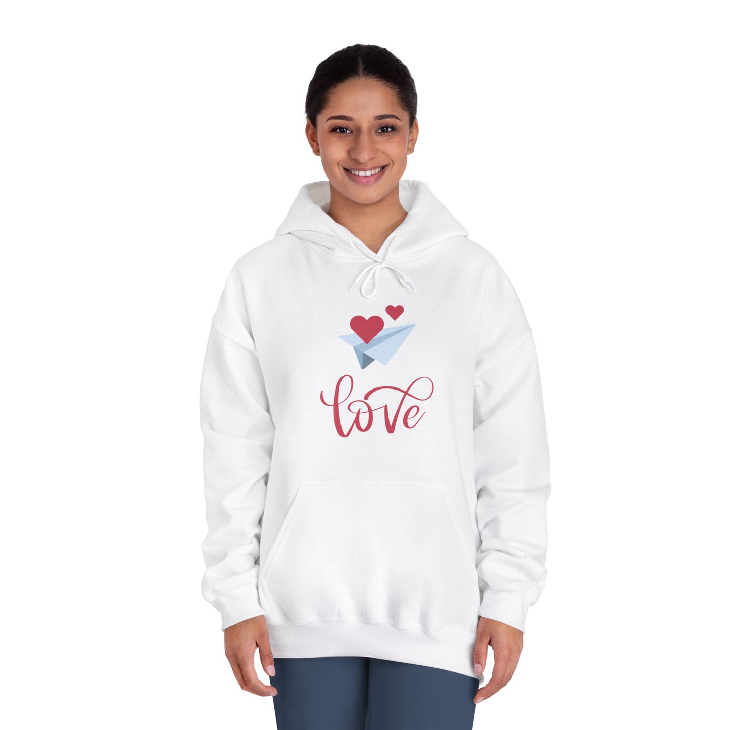 Valentine Unisex DryBlend® Hooded Sweatshirt with Love and Flying Hearts Print