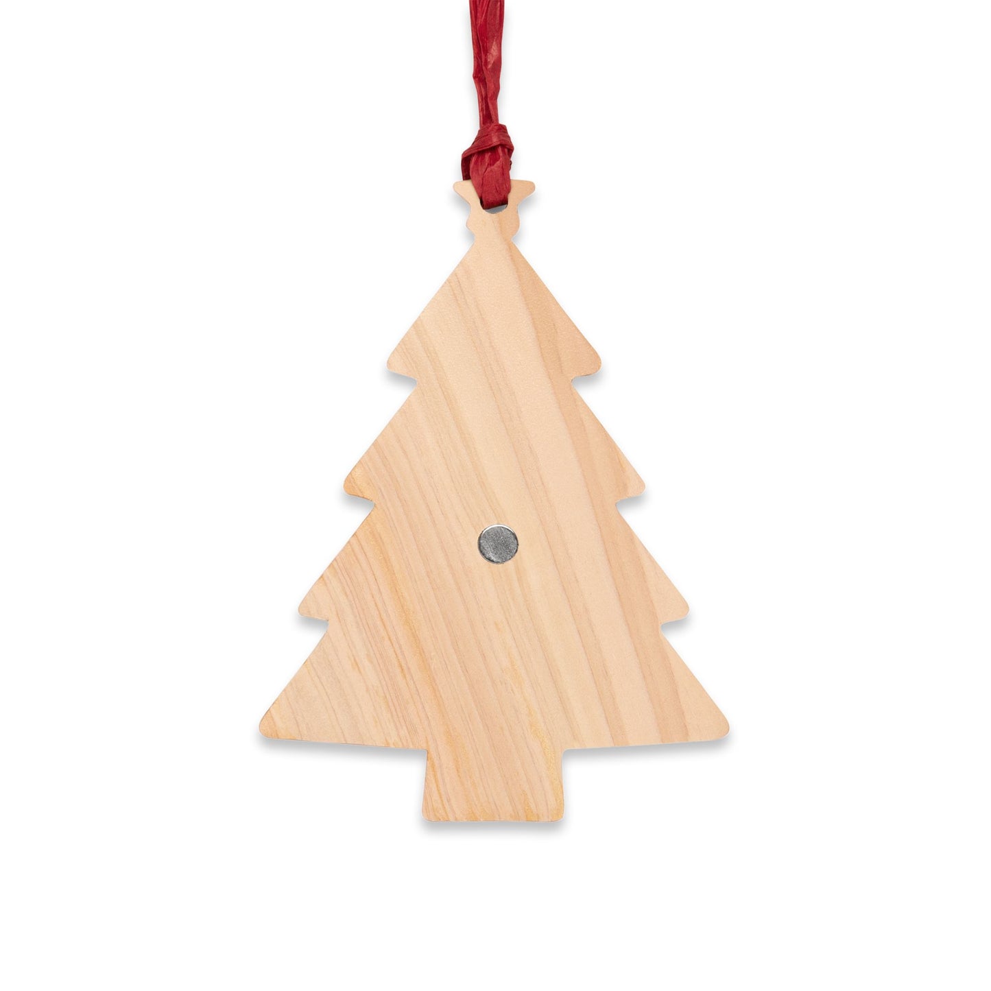 Wooden Ornament – Blue Christmas Stocking with Santa, Snowman & Penguin – Magnetic Holiday Decor with Ribbon
