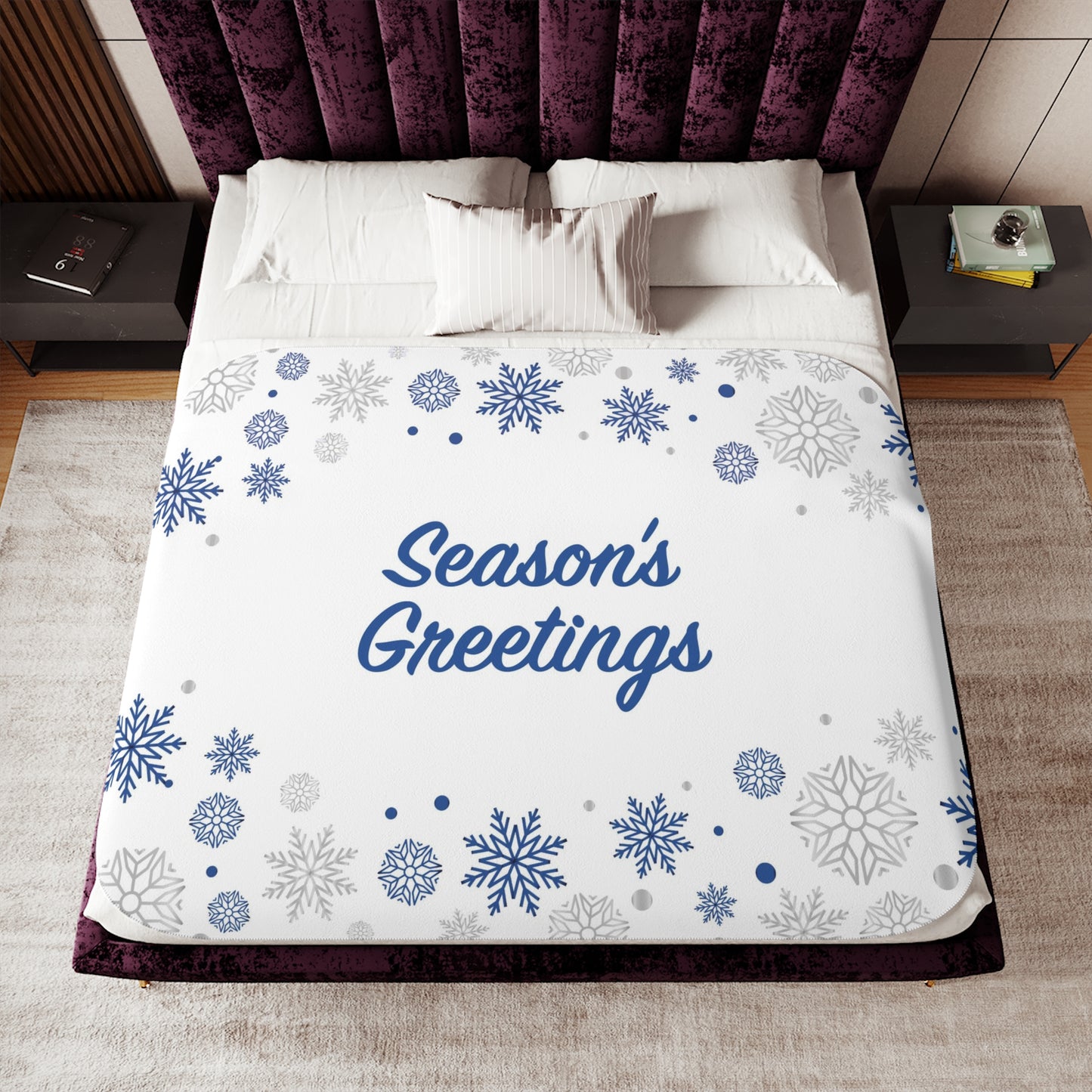 Season's Greetings Sherpa Blanket for Christmas Gifts, White