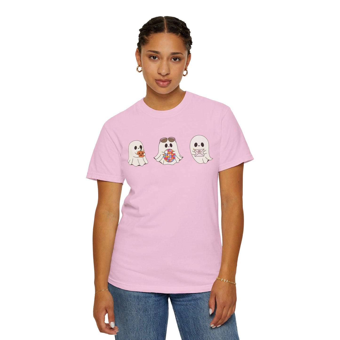Three Cute Ghosts with Pumpkin, Trick or Treat Party Outfit – October Holiday Shirt