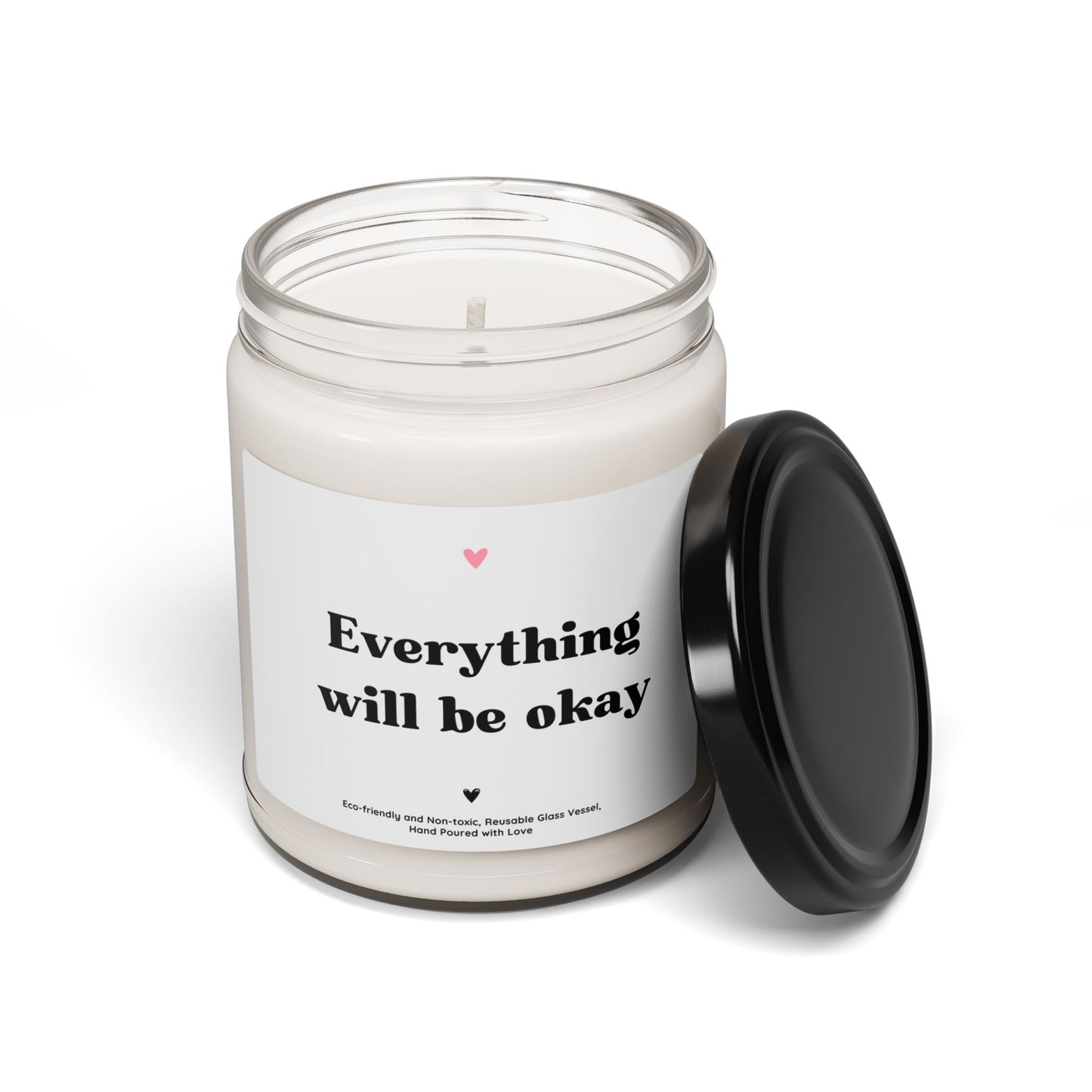 Inspirational Soy Candle – “Everything Will Be Okay” Motivational Gift Candle, Relaxing Scented Jar Candle 9oz
