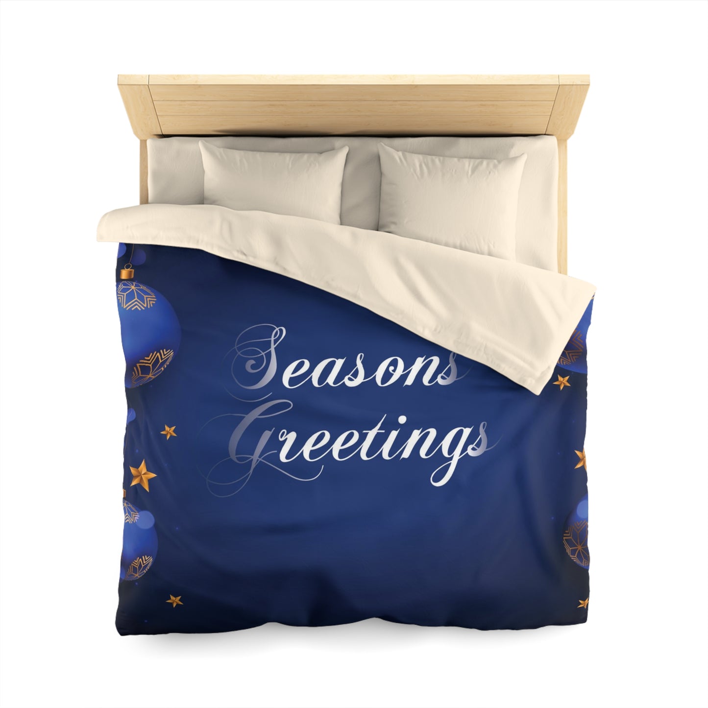 Seasons Greetings Microfiber Duvet Cover for Chirtsmas Gift, Dark Blue