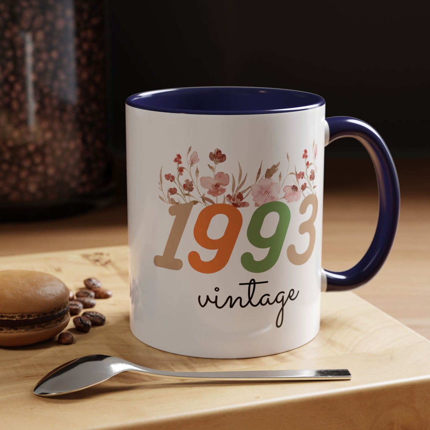 Vintage 1993 Floral Mug – Custom Two-Tone Ceramic Drinkware, 11oz