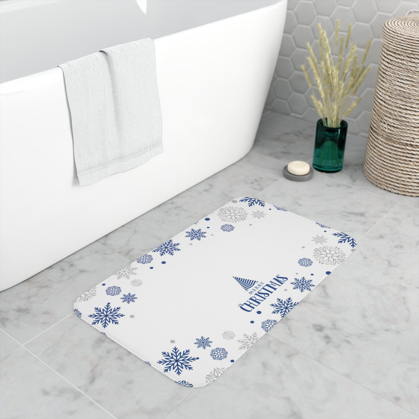 Merry Christmas Memory Foam Bath Mat, White