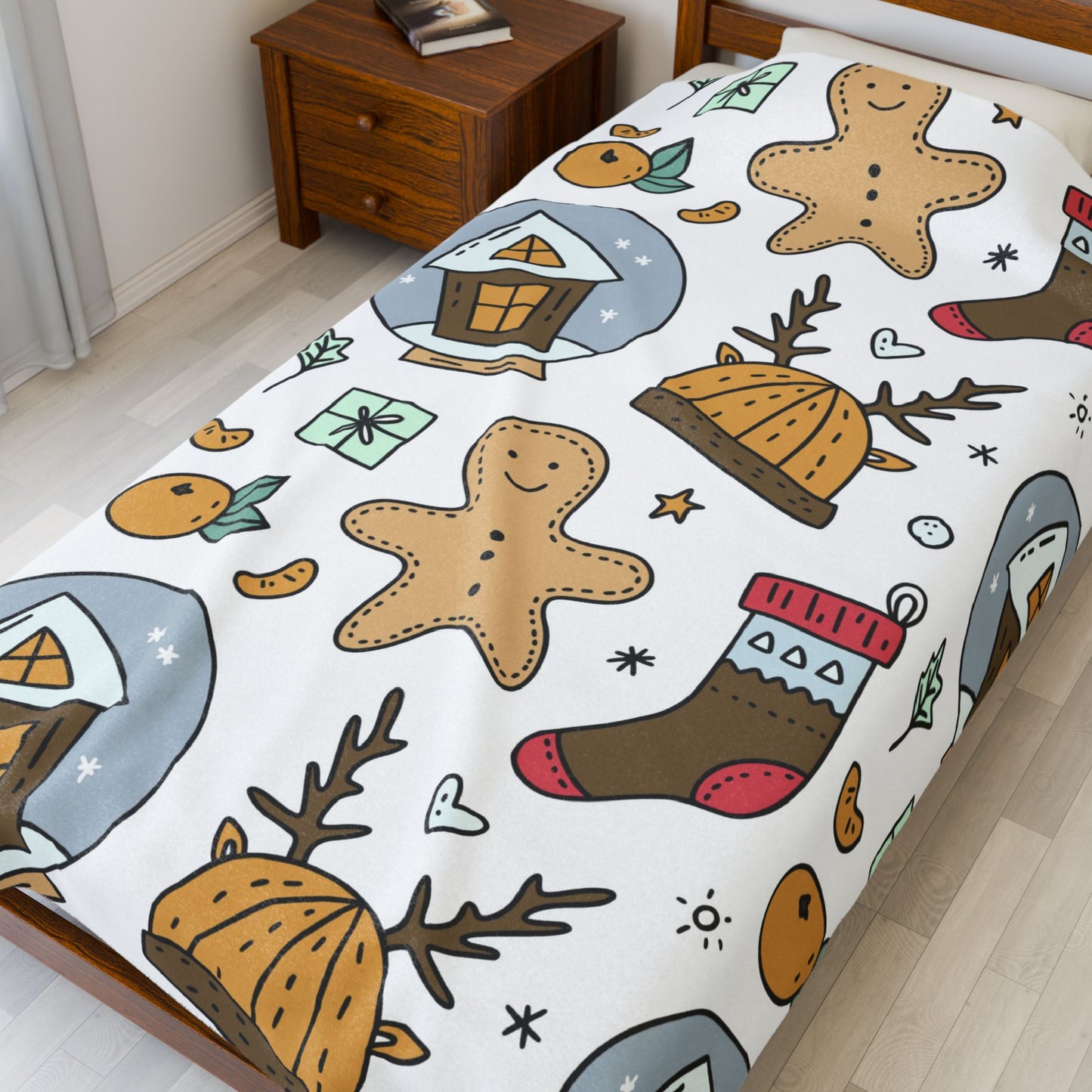 Velveteen Plush Blanket - Gingerbread & Snow Globe Festive Holiday Throw