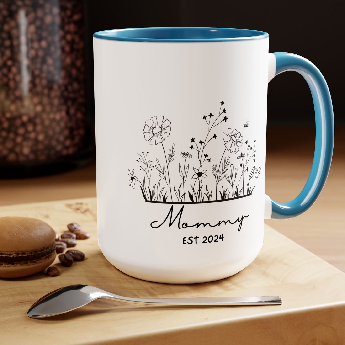 Mommy EST Ceramic Coffee Mug – Personalized Mom Gift, 15oz