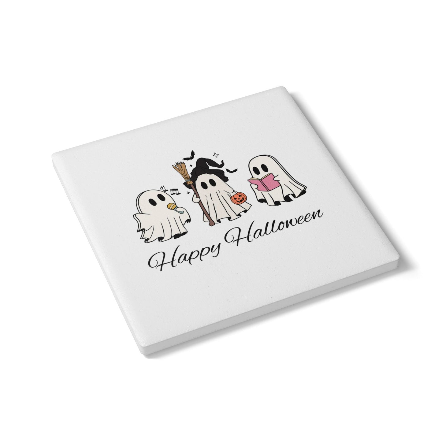 Happy Halloween Ceramic Coaster with Cute Cartoon Ghosts
