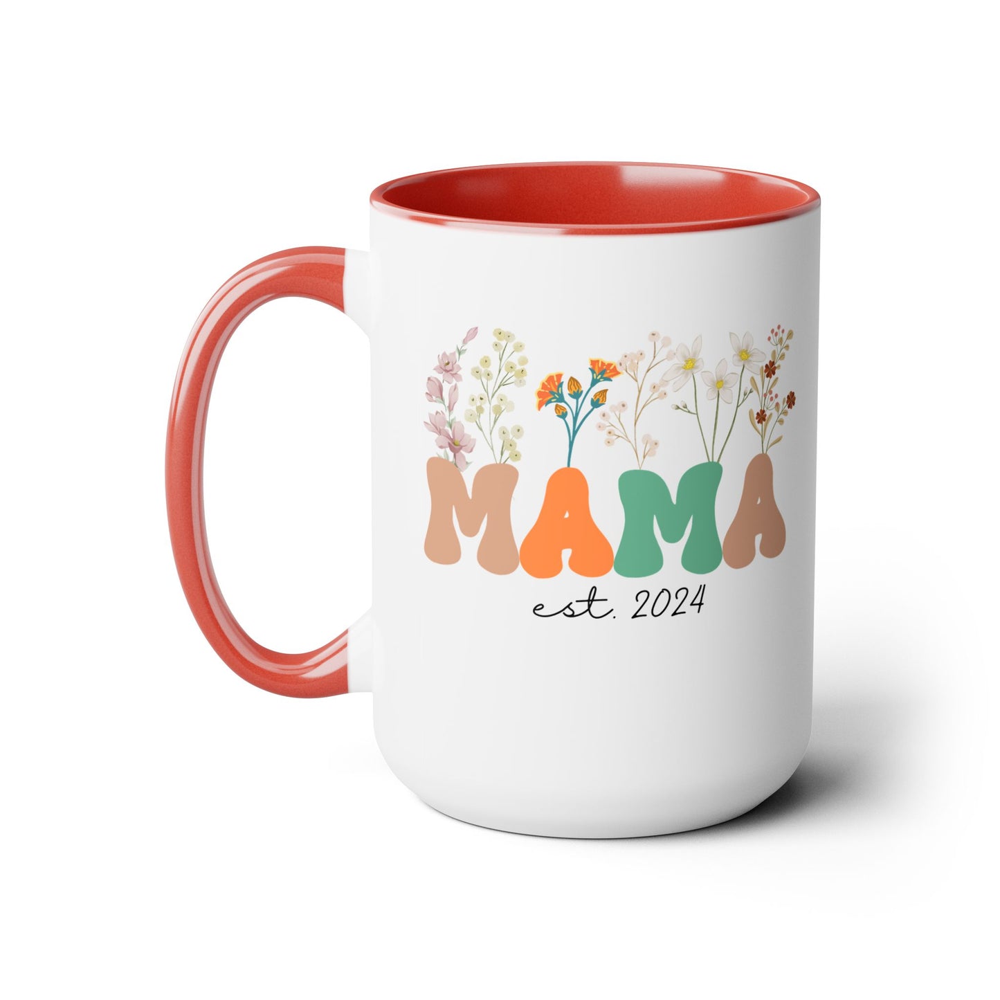 Mama est. Ceramic Coffee Mug – Boho Floral Personalized Mom Gift, 15oz