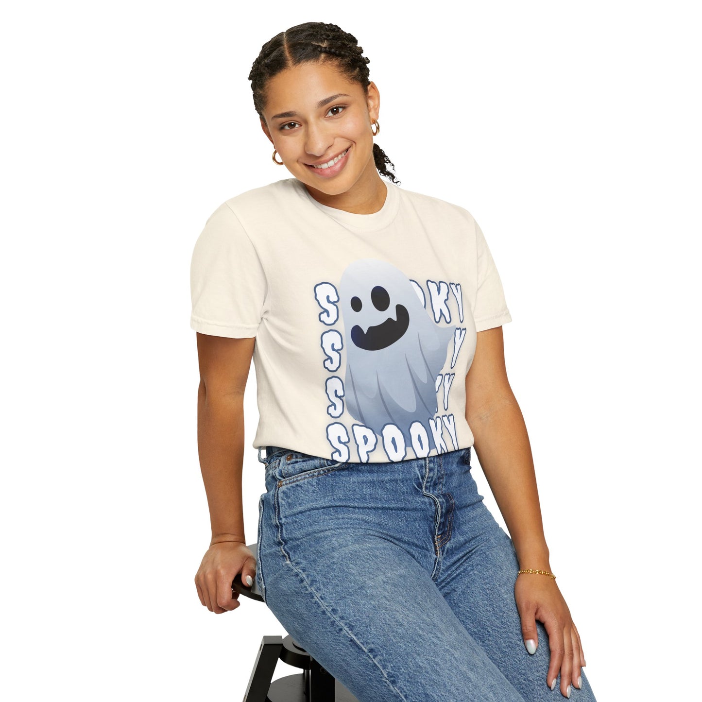 Spooky Stack Tee - Unisex Garment-Dyed T-shirt with Smiling Ghosts