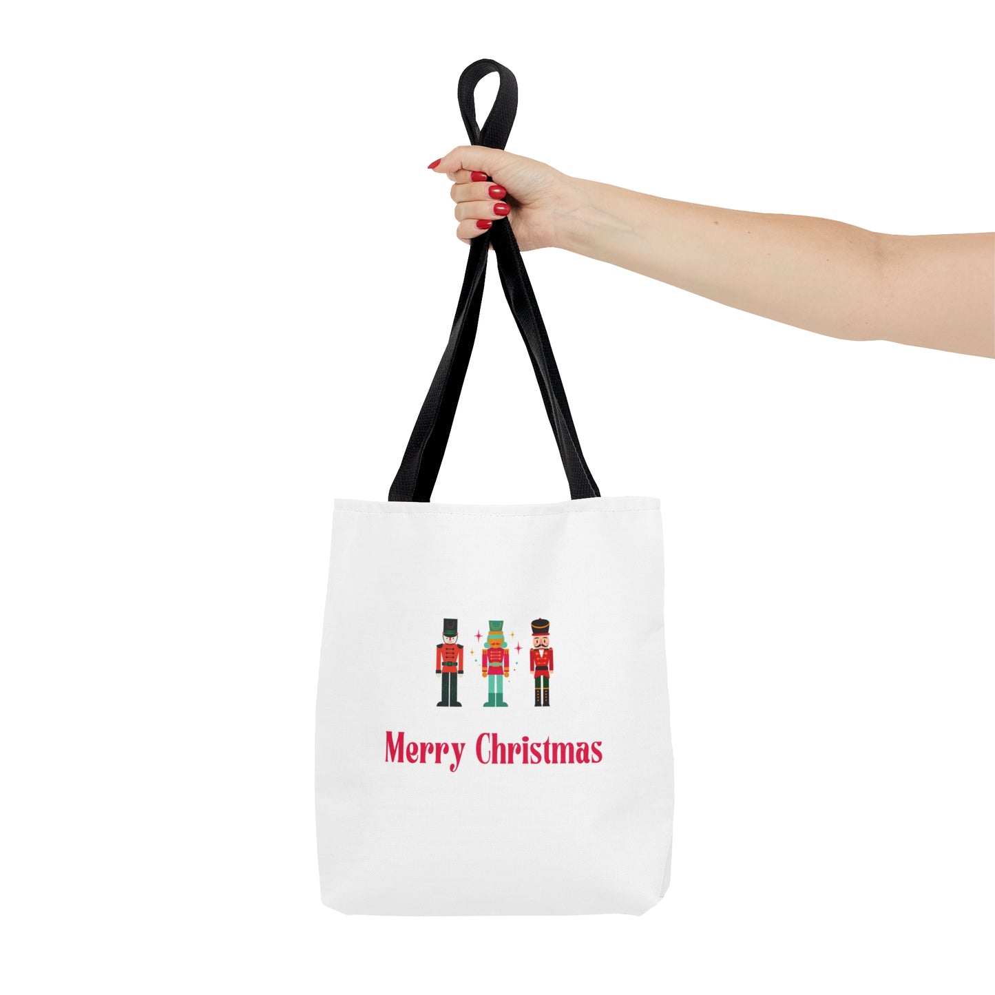 Tote Bag – Nutcracker Trio with “Merry Christmas” Text – Gift for Holiday Shoppers & Seasonal Outings