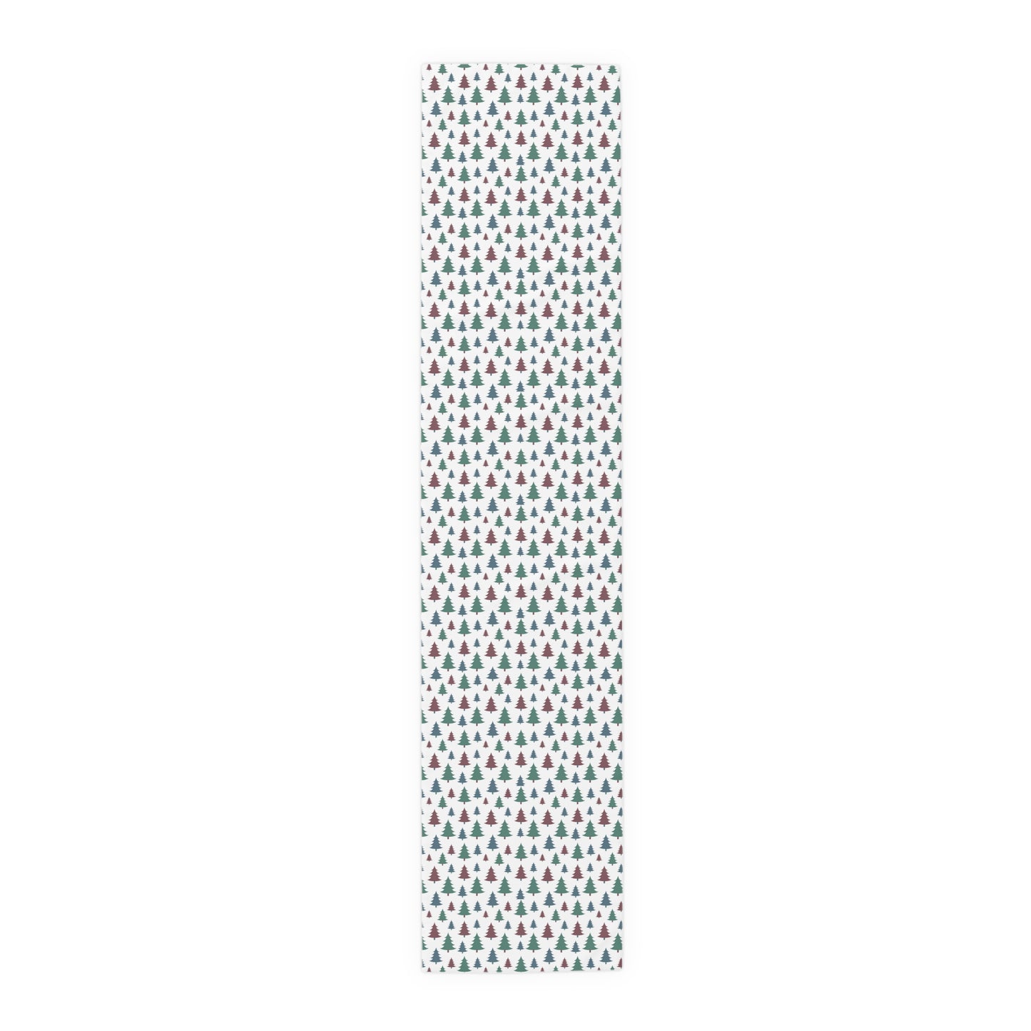 Christmas Table Runner, Green Pine Tree Pattern, Festive Holiday Dining Decor, White Background, Seasonal Table Linen