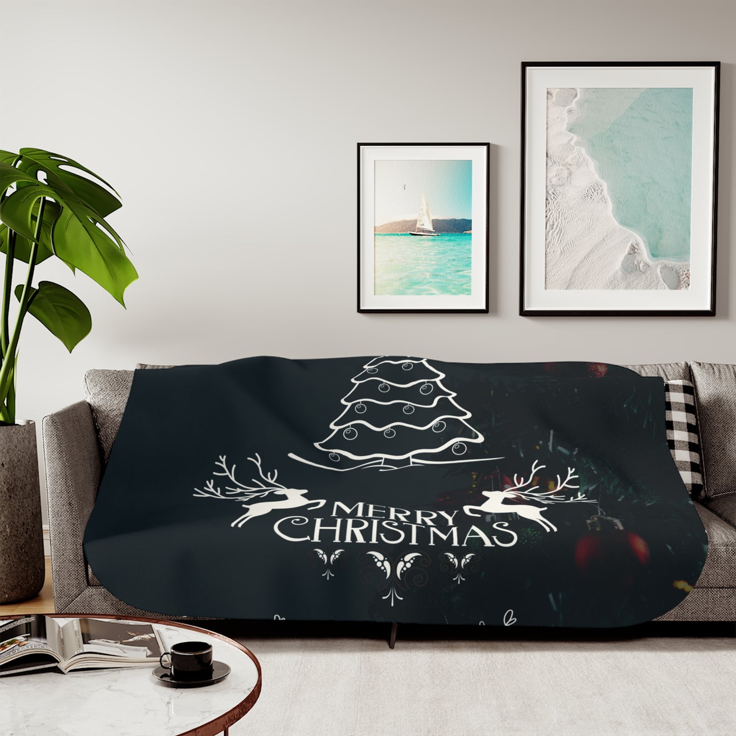 Merry Christmas in Black Printed Sherpa Blanket