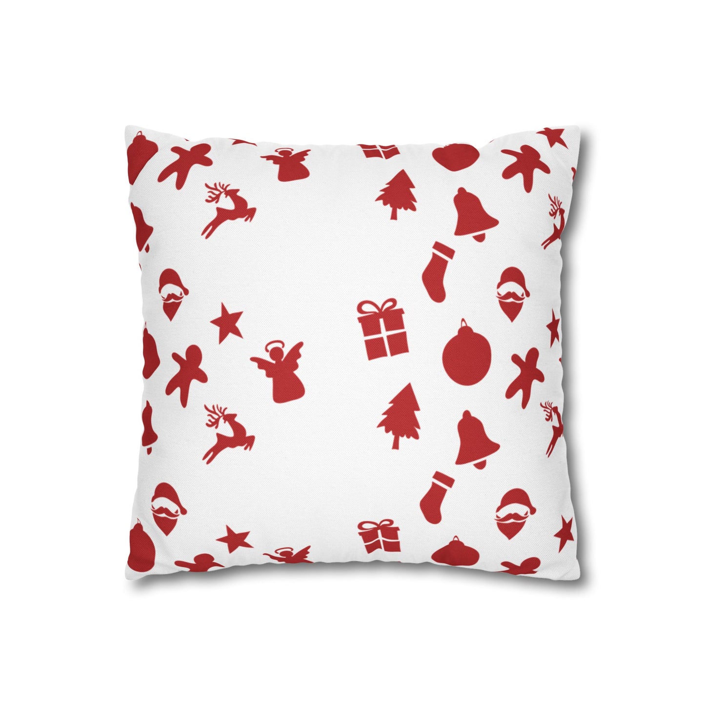 Red & White Christmas Throw Pillow - Holiday Icons Cushion Cover - Santa, Reindeer & Gingerbread Decorative Pillow - Festive Winter Home Decor